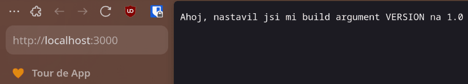 Screenshot of a web browser pointed at "localhost:3000". The web application has returned a message showing that it works correctly.